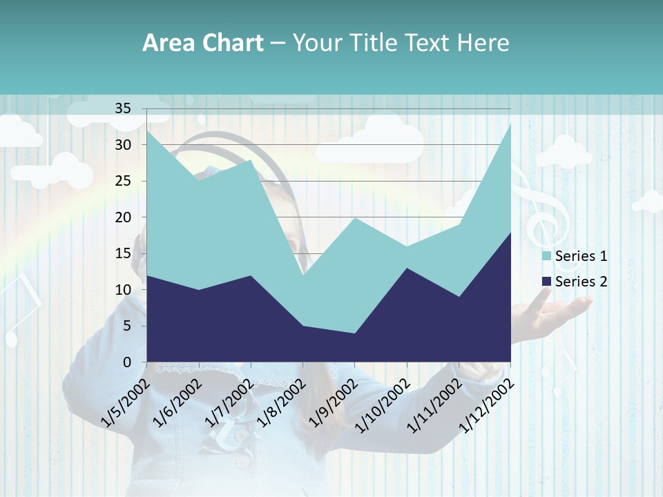 A Little Girl Listening To Headphones With A Rainbow In The Background PowerPoint Template