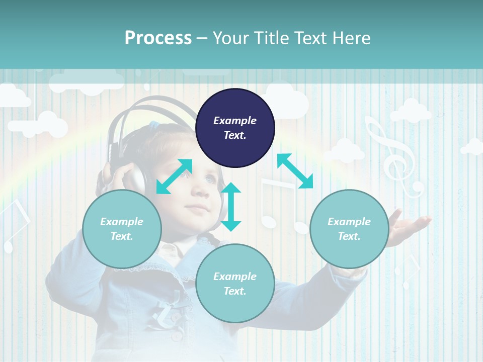 A Little Girl Listening To Headphones With A Rainbow In The Background PowerPoint Template