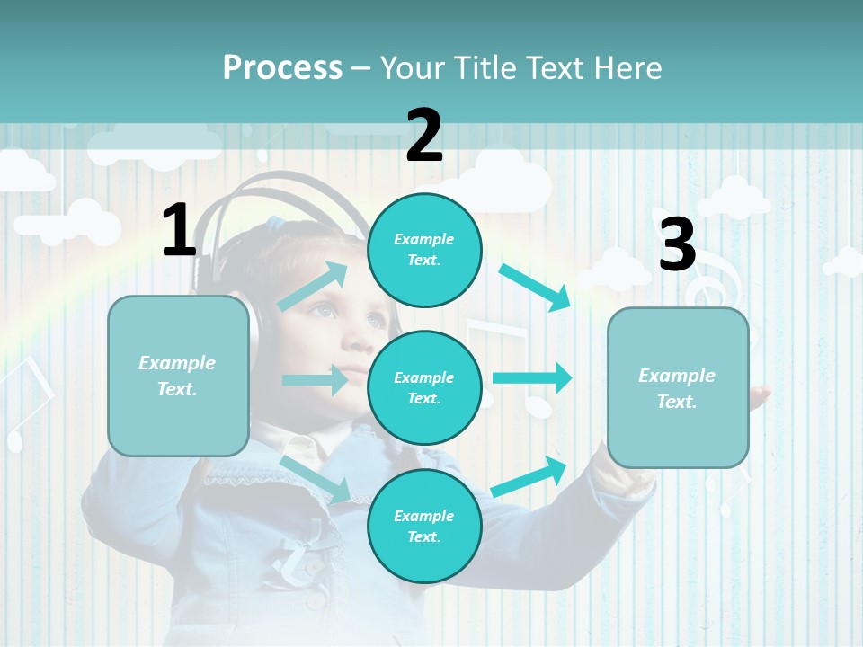 A Little Girl Listening To Headphones With A Rainbow In The Background PowerPoint Template