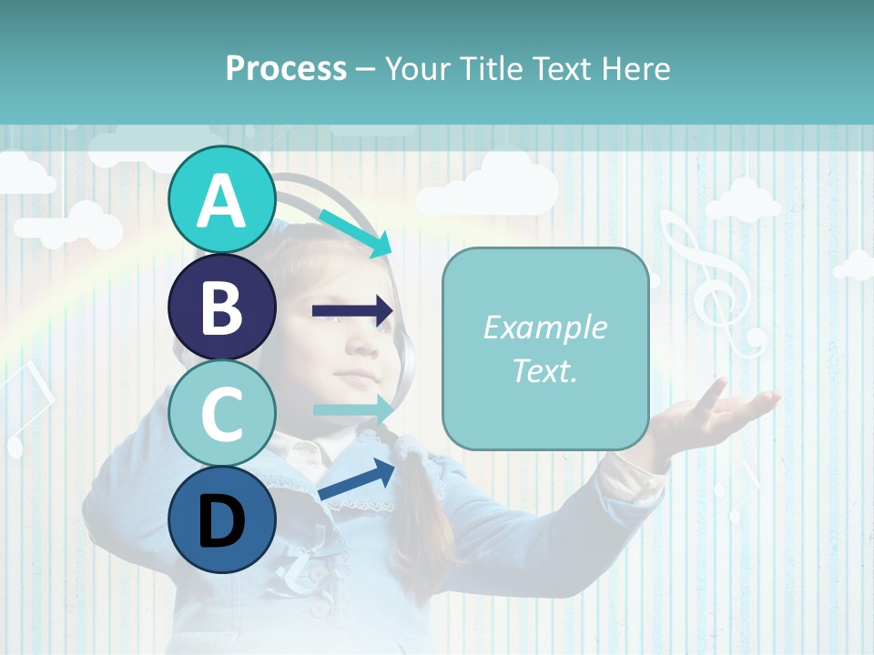 A Little Girl Listening To Headphones With A Rainbow In The Background PowerPoint Template