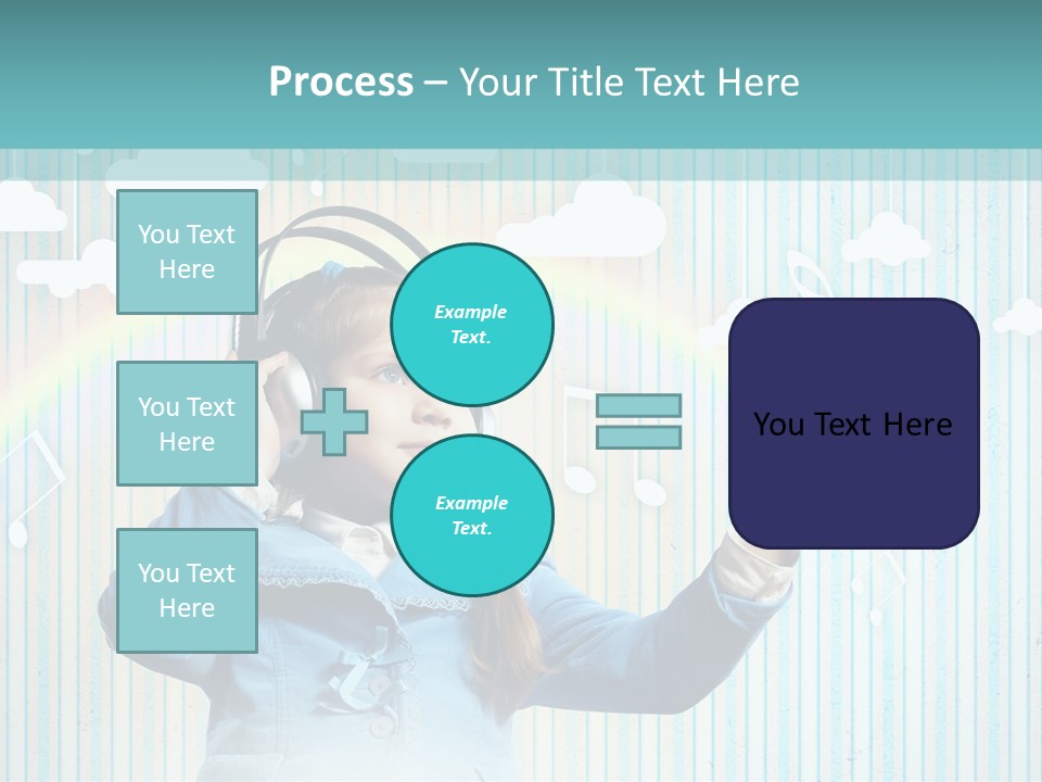 A Little Girl Listening To Headphones With A Rainbow In The Background PowerPoint Template
