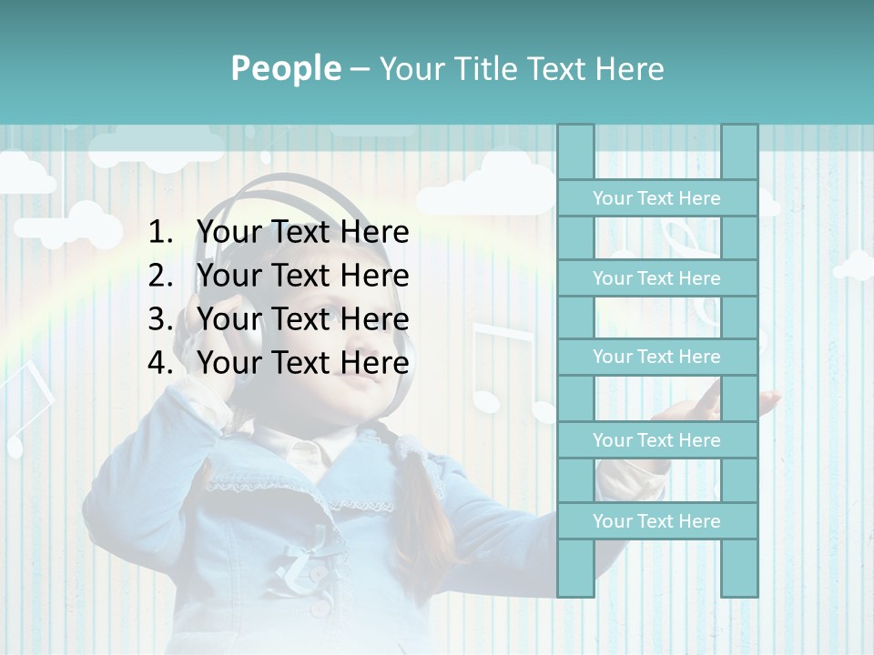 A Little Girl Listening To Headphones With A Rainbow In The Background PowerPoint Template