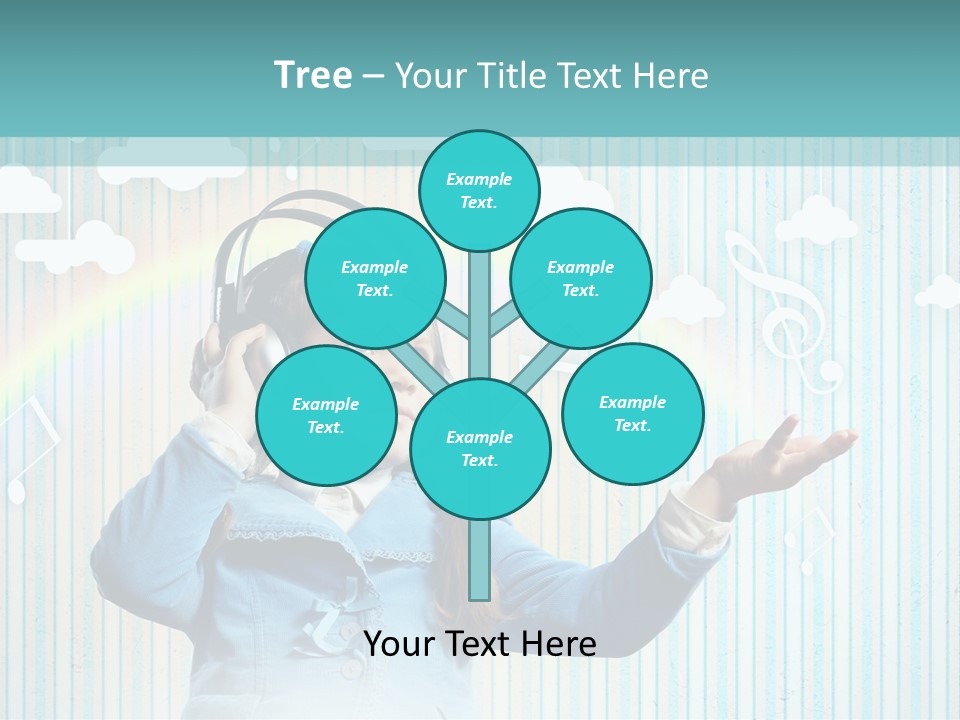 A Little Girl Listening To Headphones With A Rainbow In The Background PowerPoint Template