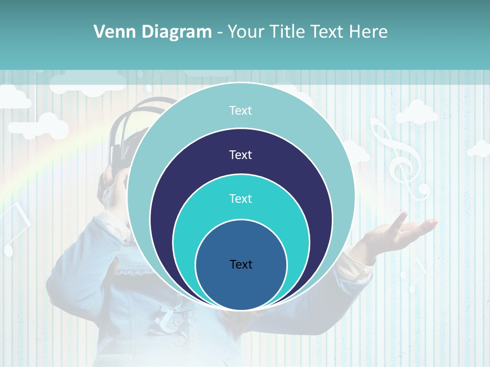 A Little Girl Listening To Headphones With A Rainbow In The Background PowerPoint Template