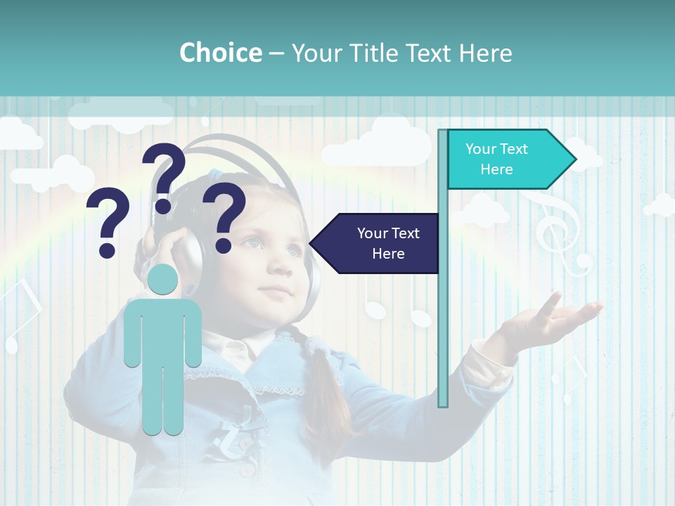 A Little Girl Listening To Headphones With A Rainbow In The Background PowerPoint Template