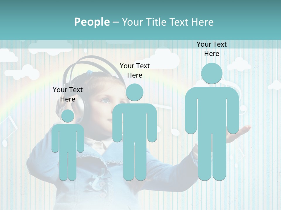 A Little Girl Listening To Headphones With A Rainbow In The Background PowerPoint Template