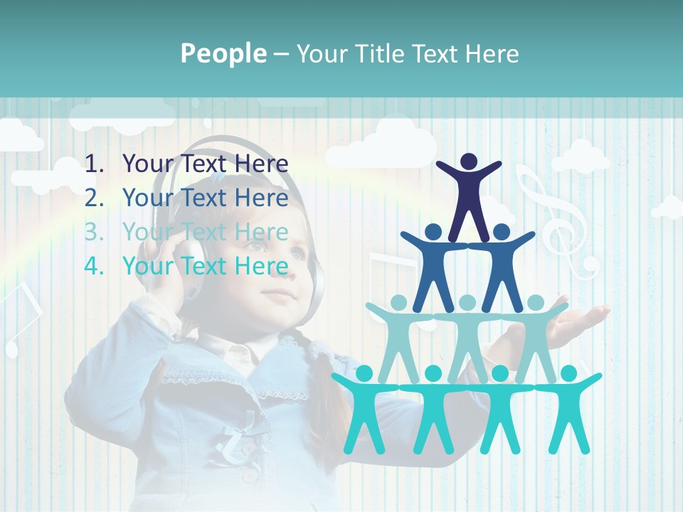 A Little Girl Listening To Headphones With A Rainbow In The Background PowerPoint Template