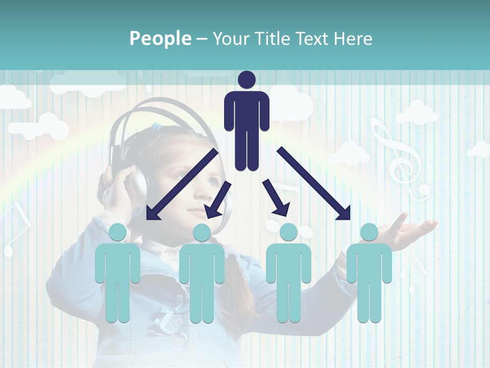 A Little Girl Listening To Headphones With A Rainbow In The Background PowerPoint Template