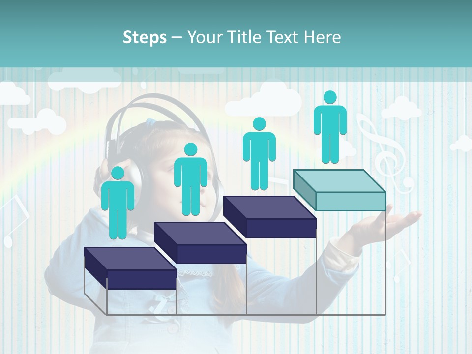 A Little Girl Listening To Headphones With A Rainbow In The Background PowerPoint Template