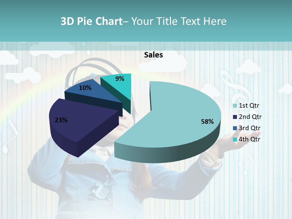 A Little Girl Listening To Headphones With A Rainbow In The Background PowerPoint Template
