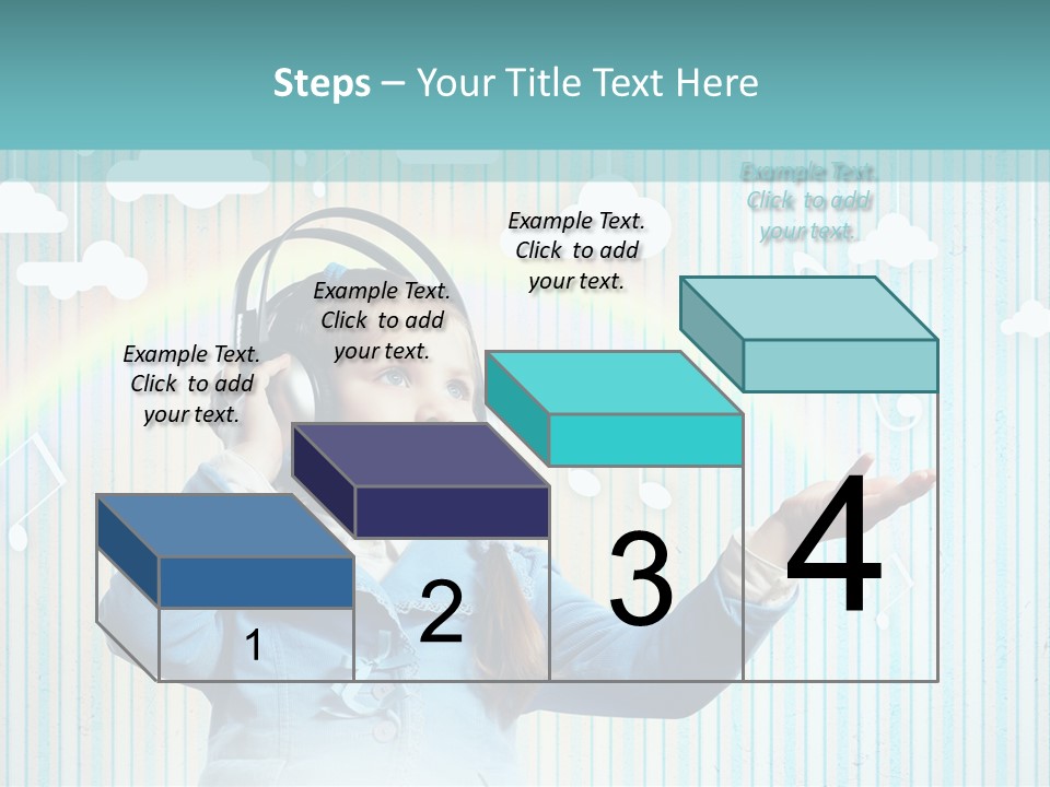 A Little Girl Listening To Headphones With A Rainbow In The Background PowerPoint Template