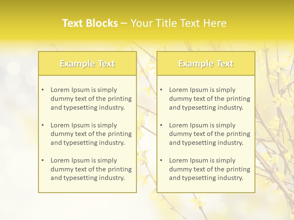 A Branch With Yellow Flowers On A Sunny Day PowerPoint Template
