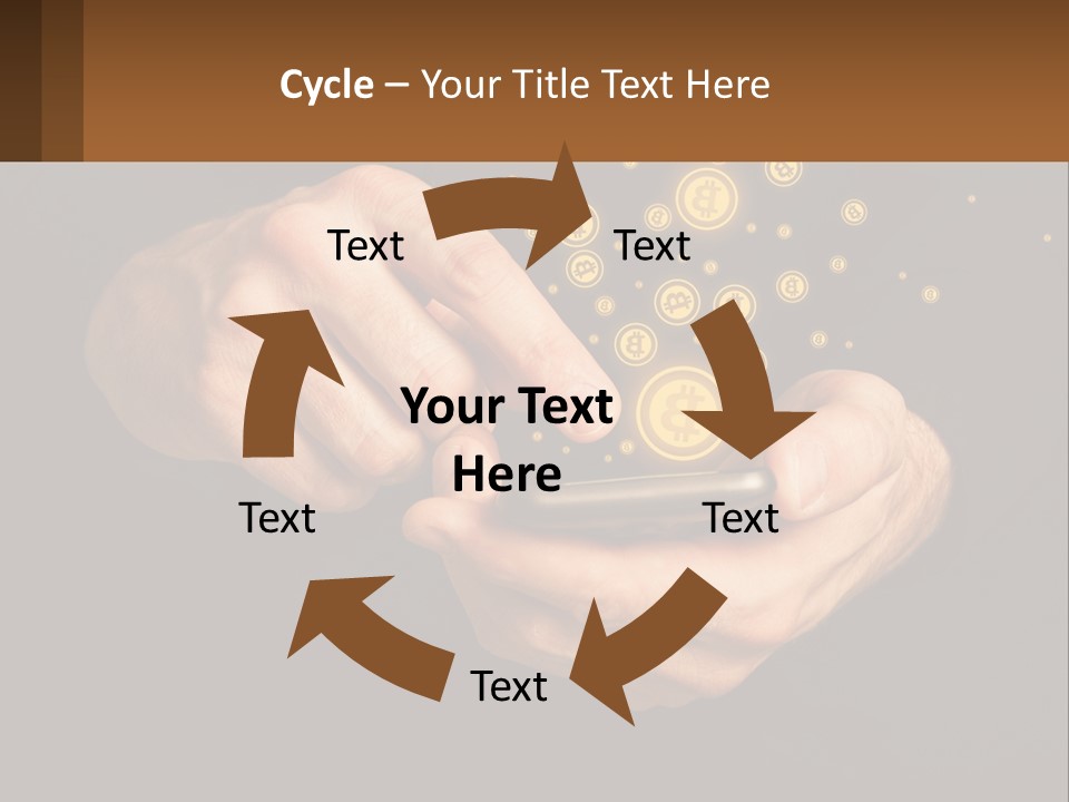 A Person Holding A Cell Phone With A Bitcoin Coming Out Of It PowerPoint Template