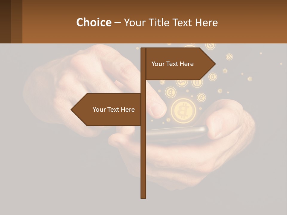 A Person Holding A Cell Phone With A Bitcoin Coming Out Of It PowerPoint Template