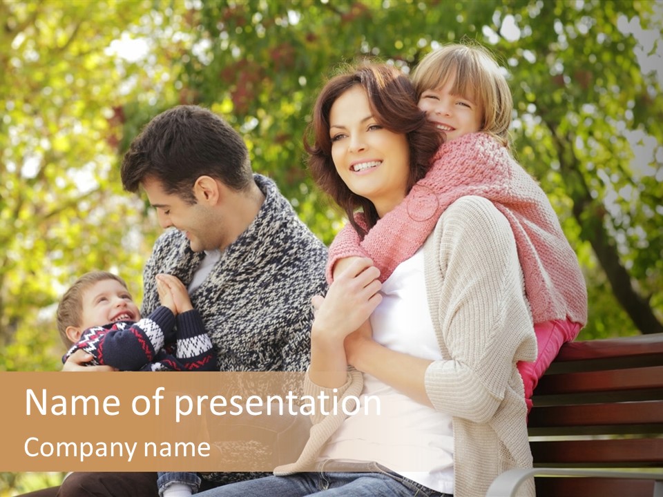 A Family Sitting On A Bench In A Park PowerPoint Template