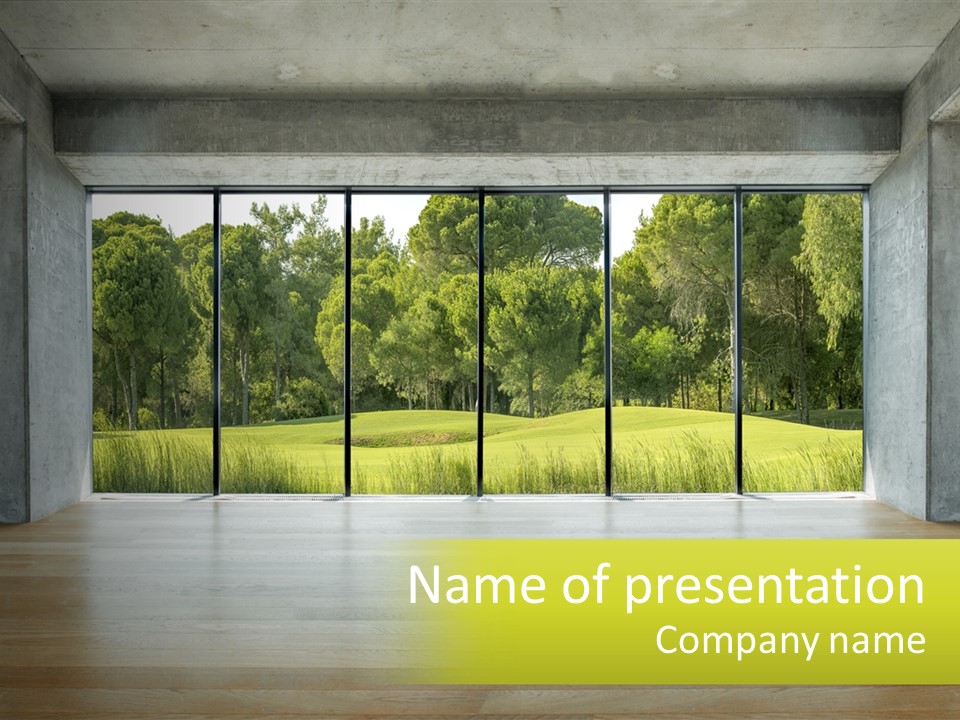 An Empty Room With A View Of A Green Field PowerPoint Template