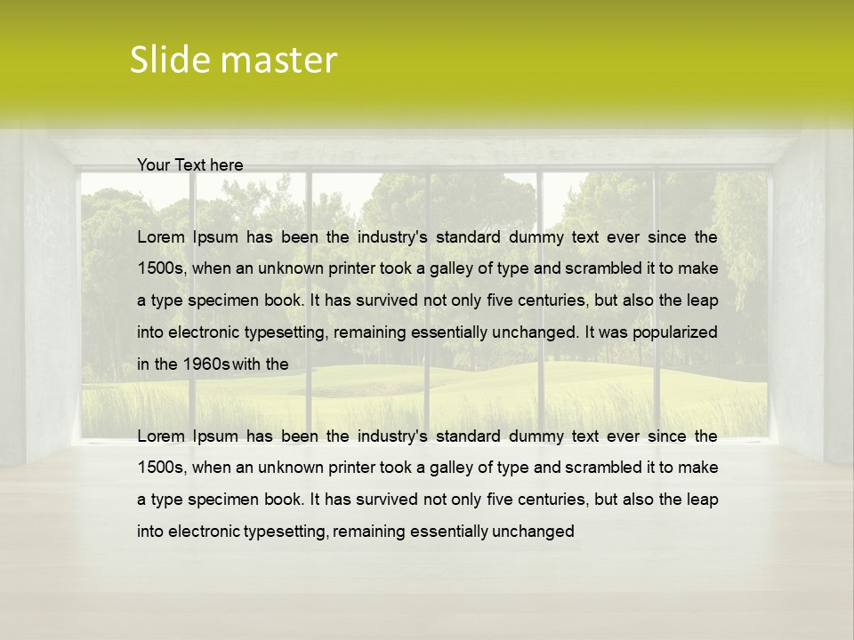 An Empty Room With A View Of A Green Field PowerPoint Template