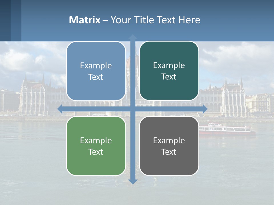 A Red Boat Is In The Water Near A Large Building PowerPoint Template