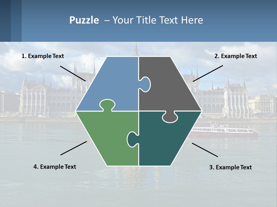 A Red Boat Is In The Water Near A Large Building PowerPoint Template