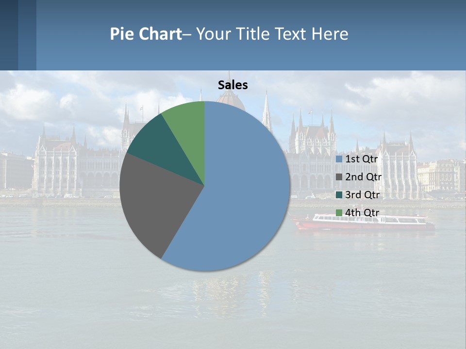 A Red Boat Is In The Water Near A Large Building PowerPoint Template