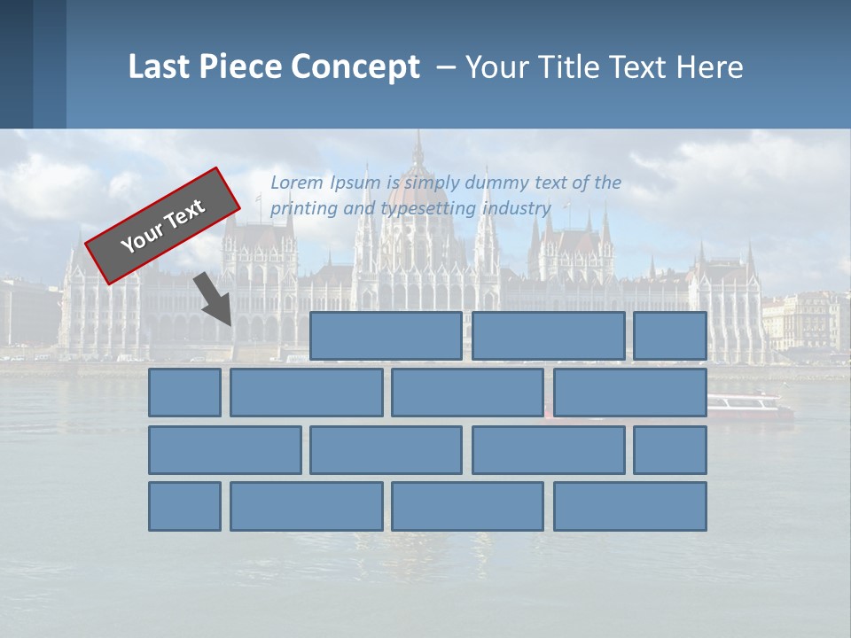 A Red Boat Is In The Water Near A Large Building PowerPoint Template
