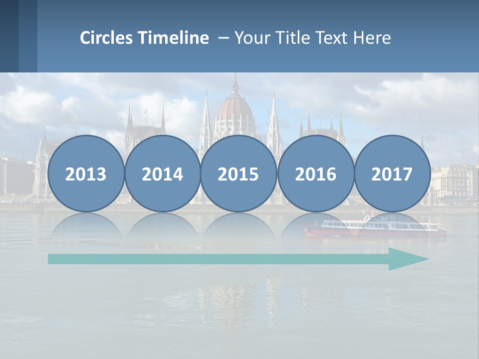 A Red Boat Is In The Water Near A Large Building PowerPoint Template