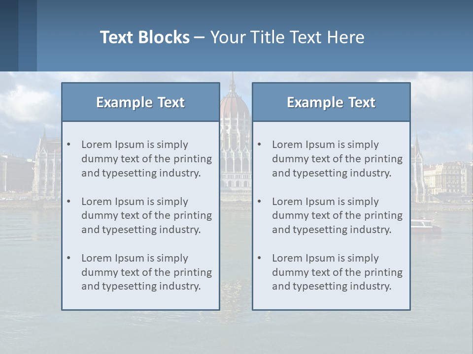 A Red Boat Is In The Water Near A Large Building PowerPoint Template