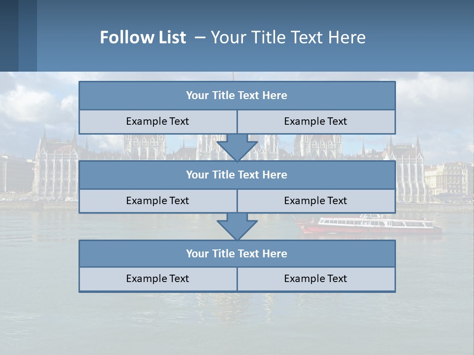 A Red Boat Is In The Water Near A Large Building PowerPoint Template