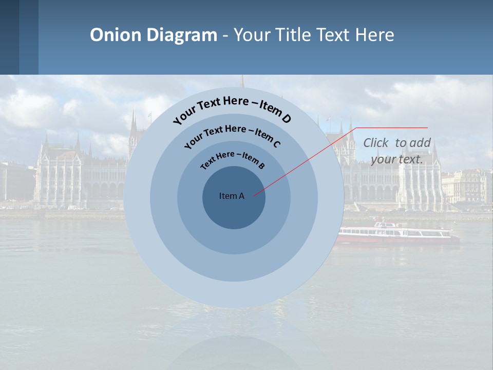 A Red Boat Is In The Water Near A Large Building PowerPoint Template