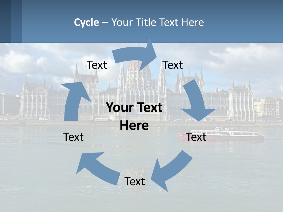 A Red Boat Is In The Water Near A Large Building PowerPoint Template