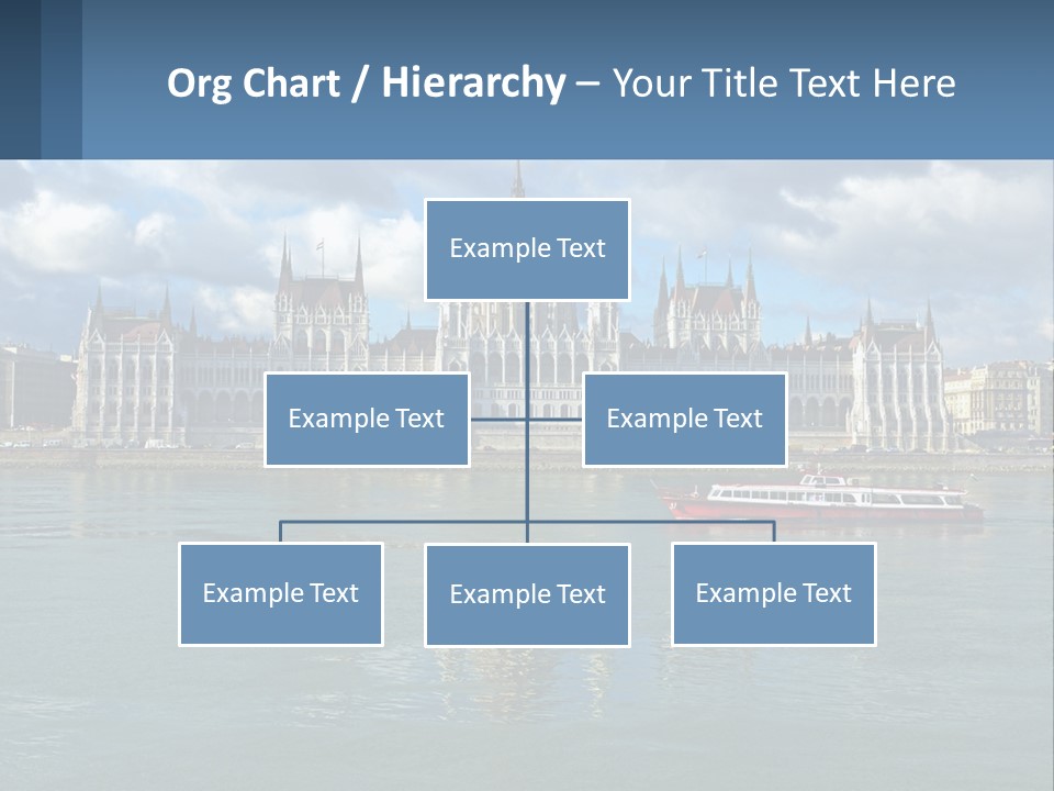 A Red Boat Is In The Water Near A Large Building PowerPoint Template