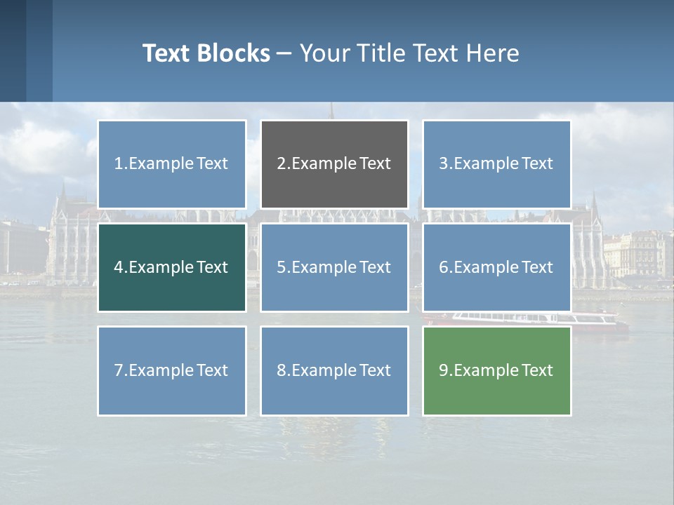 A Red Boat Is In The Water Near A Large Building PowerPoint Template