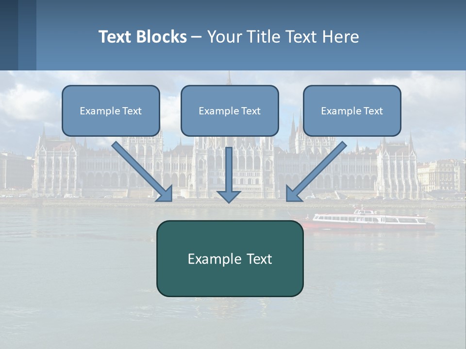 A Red Boat Is In The Water Near A Large Building PowerPoint Template