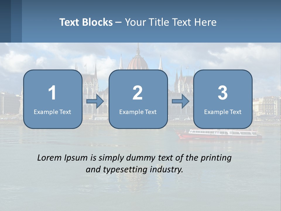 A Red Boat Is In The Water Near A Large Building PowerPoint Template