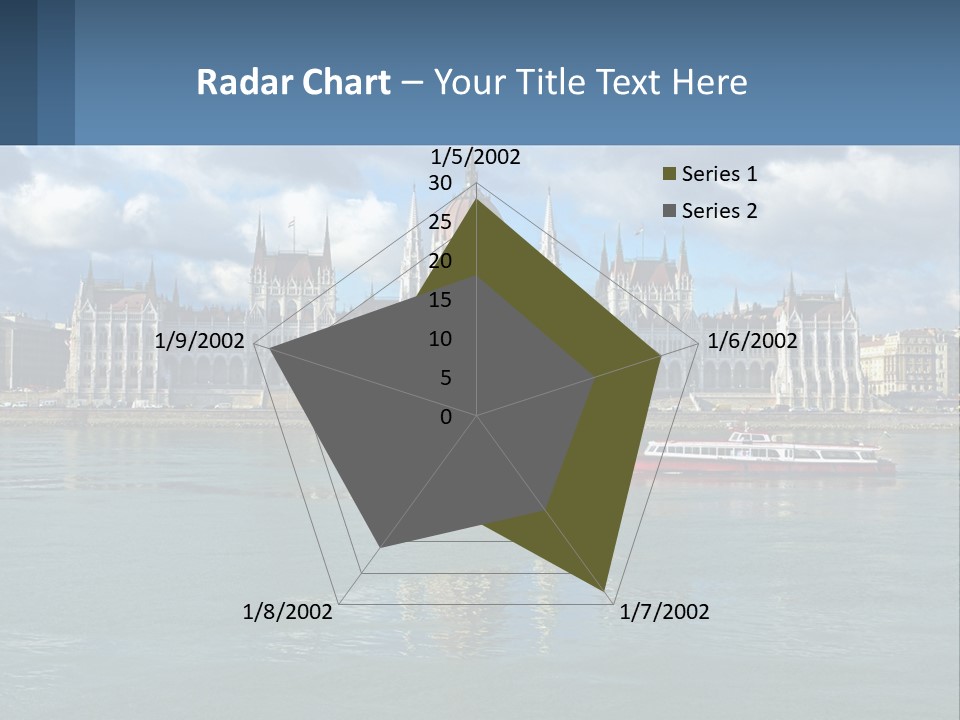 A Red Boat Is In The Water Near A Large Building PowerPoint Template