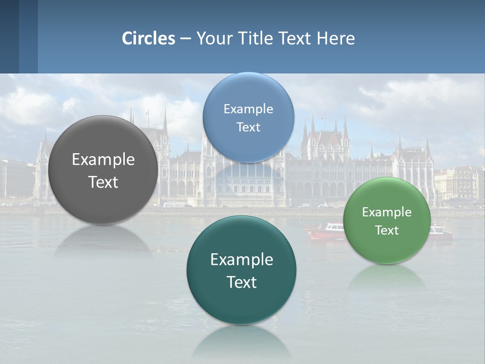 A Red Boat Is In The Water Near A Large Building PowerPoint Template