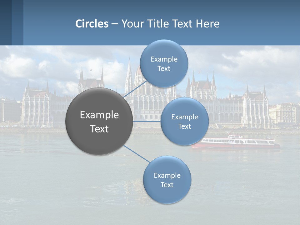 A Red Boat Is In The Water Near A Large Building PowerPoint Template