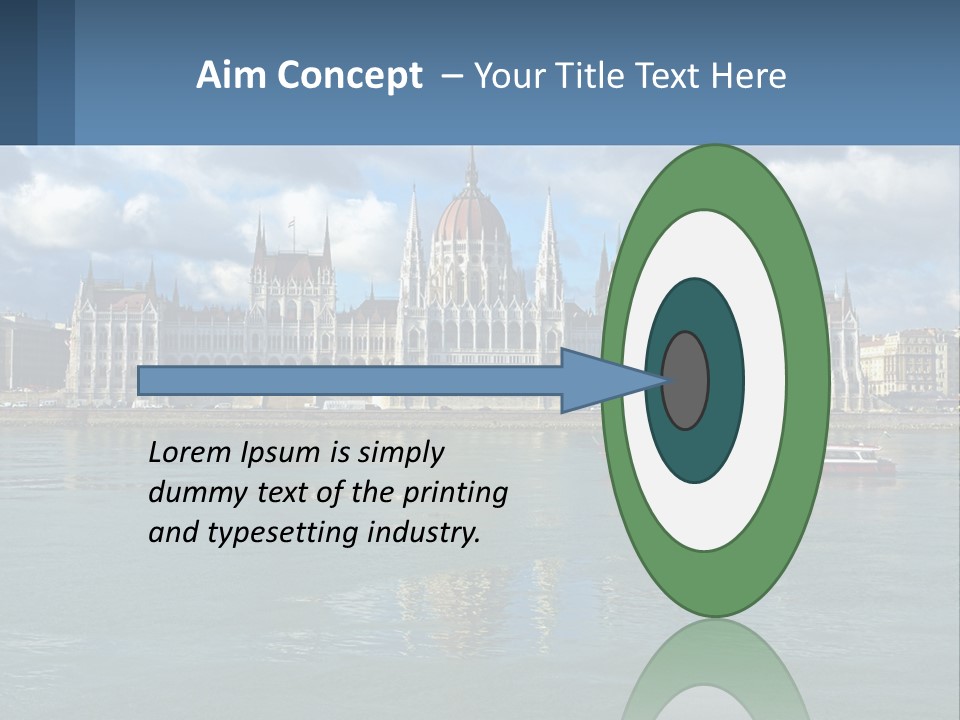 A Red Boat Is In The Water Near A Large Building PowerPoint Template