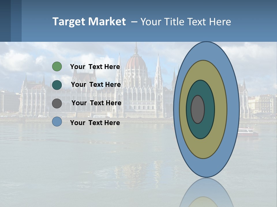 A Red Boat Is In The Water Near A Large Building PowerPoint Template