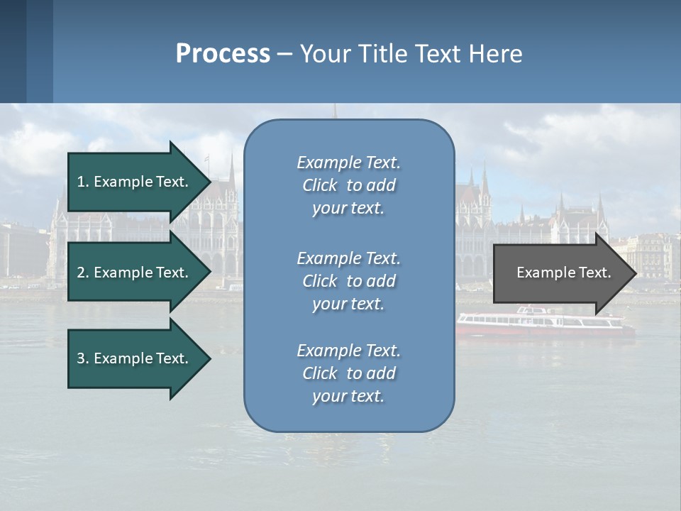 A Red Boat Is In The Water Near A Large Building PowerPoint Template