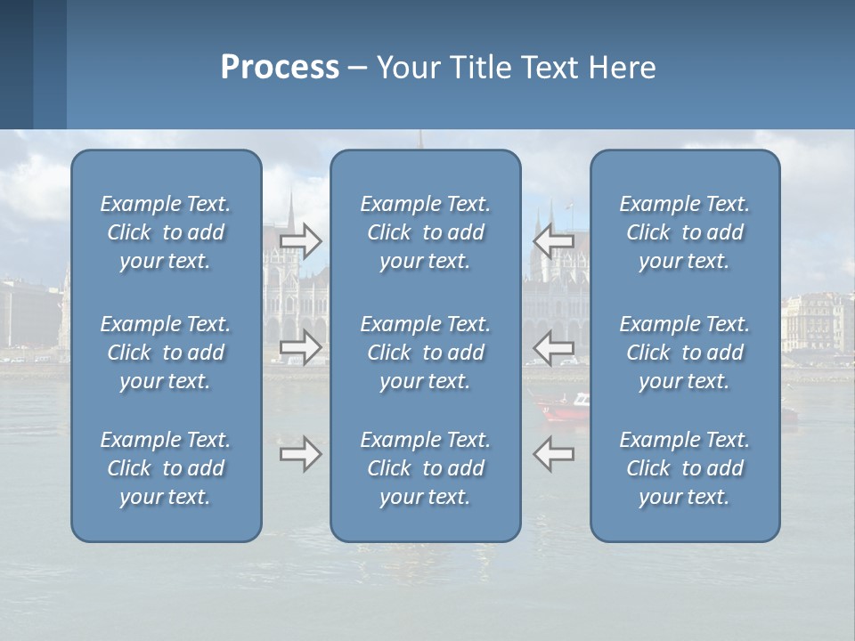A Red Boat Is In The Water Near A Large Building PowerPoint Template