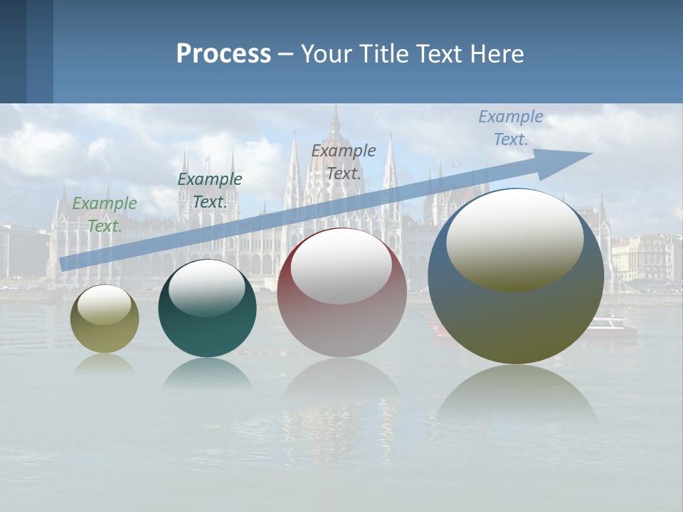 A Red Boat Is In The Water Near A Large Building PowerPoint Template