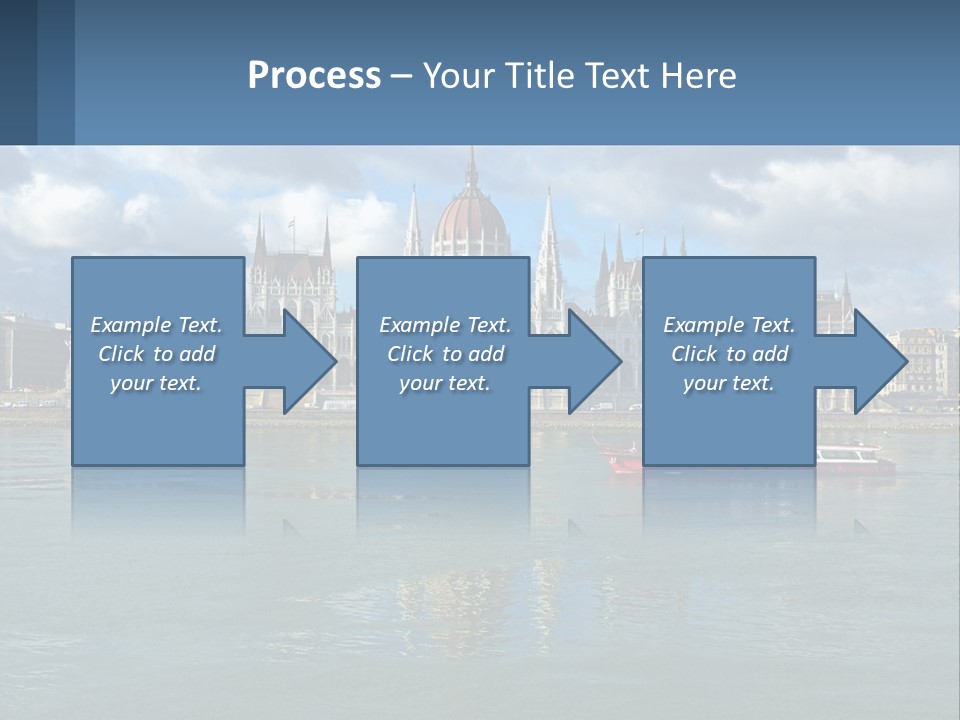 A Red Boat Is In The Water Near A Large Building PowerPoint Template