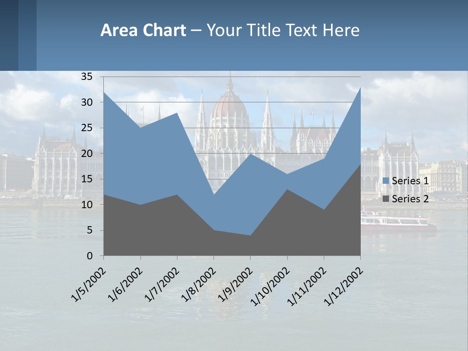 A Red Boat Is In The Water Near A Large Building PowerPoint Template