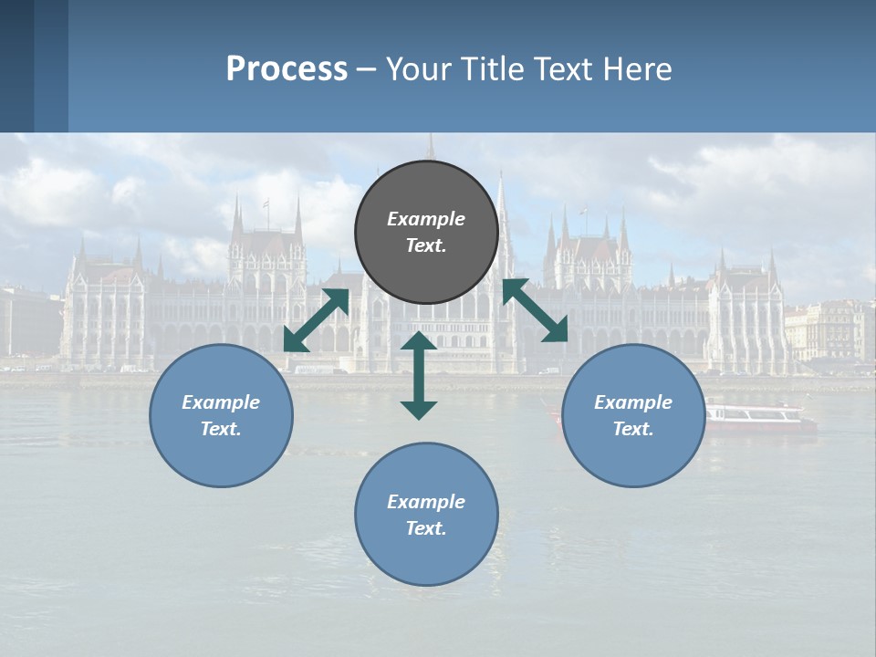 A Red Boat Is In The Water Near A Large Building PowerPoint Template