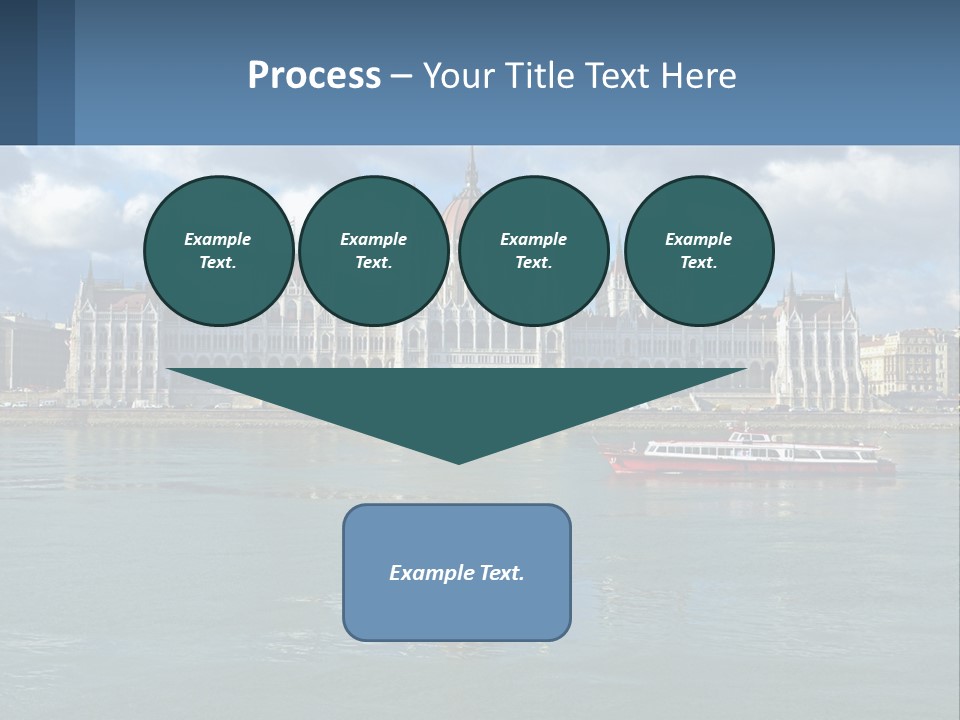 A Red Boat Is In The Water Near A Large Building PowerPoint Template