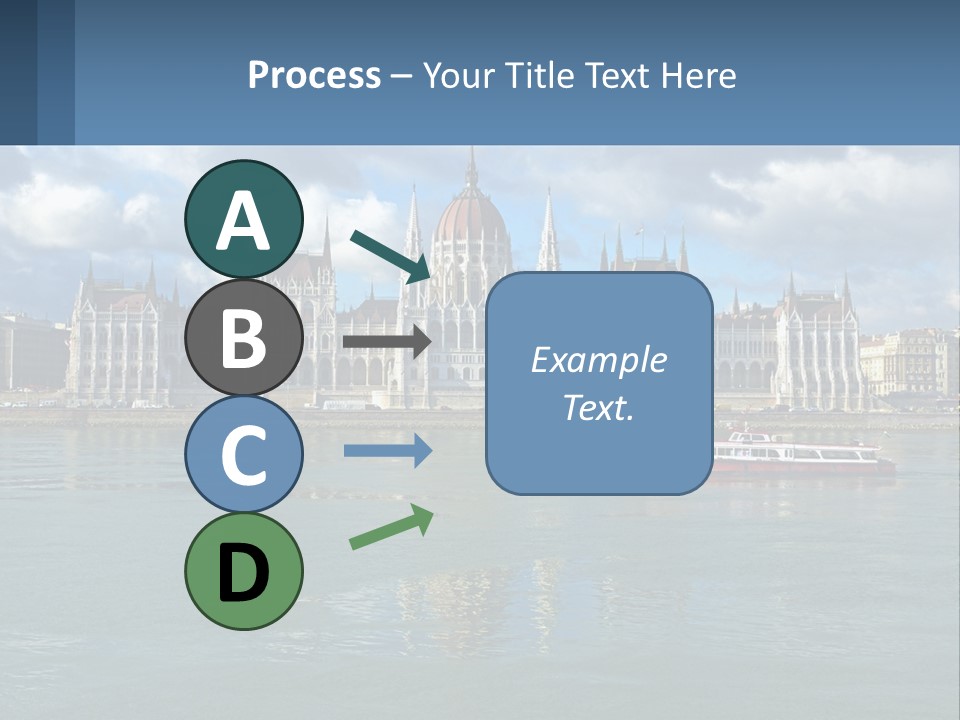 A Red Boat Is In The Water Near A Large Building PowerPoint Template