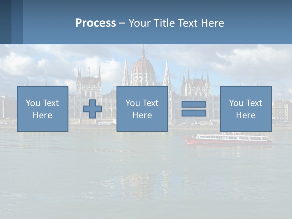 A Red Boat Is In The Water Near A Large Building PowerPoint Template