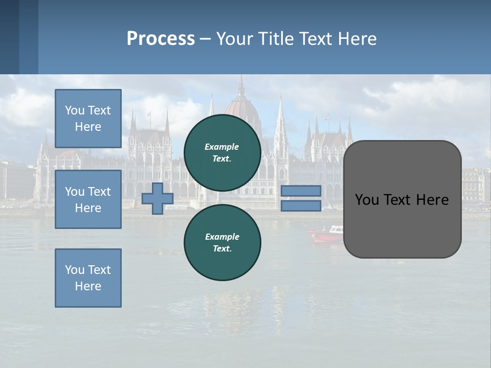 A Red Boat Is In The Water Near A Large Building PowerPoint Template