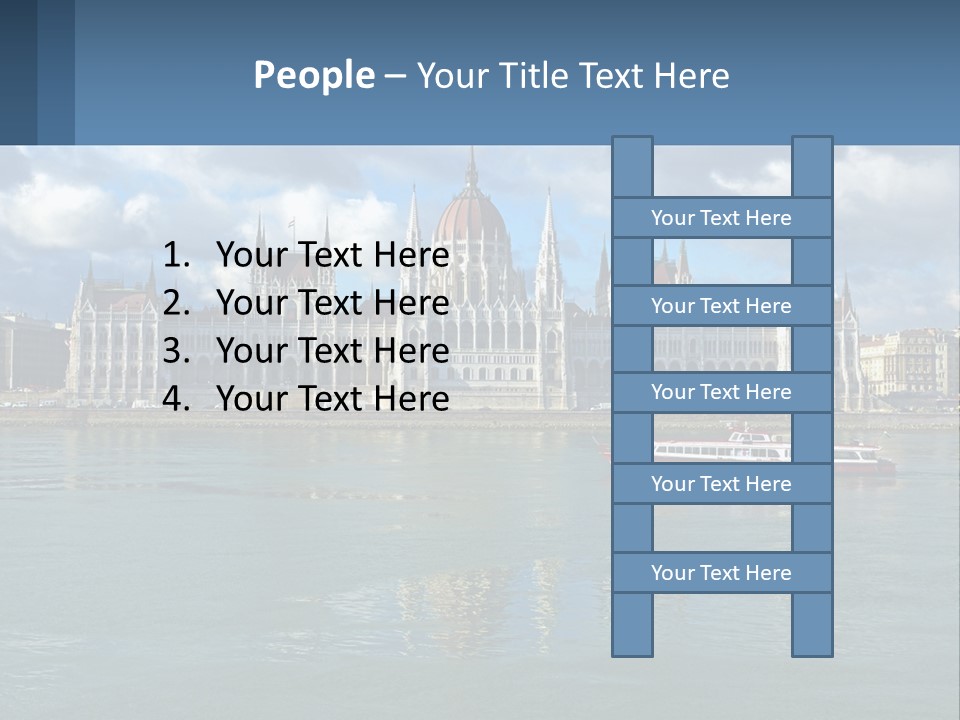 A Red Boat Is In The Water Near A Large Building PowerPoint Template